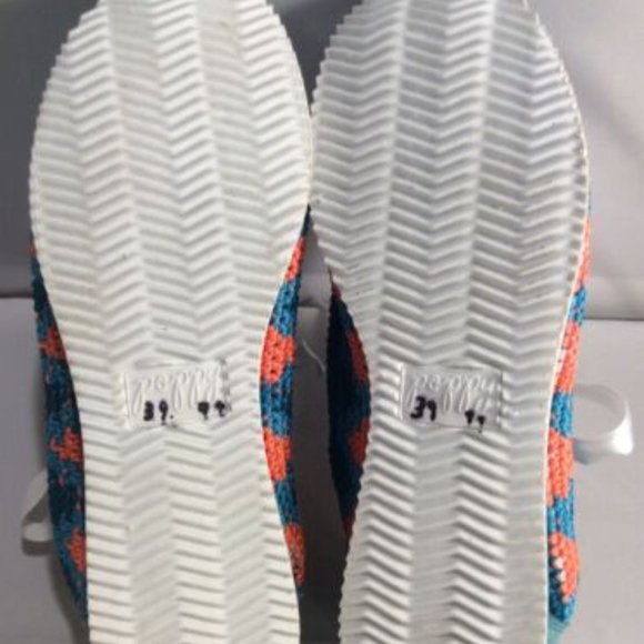 Poppy Woman’s 7 Hand-Crocheted Turquoise & Orange Satin Lace-Up Sneakers Shoes - Picture 12 of 13